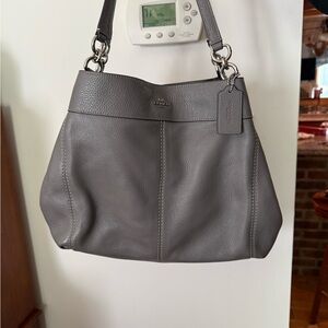 Coach Gray Leather Shoulder Bag with Silver-Tone Hardware